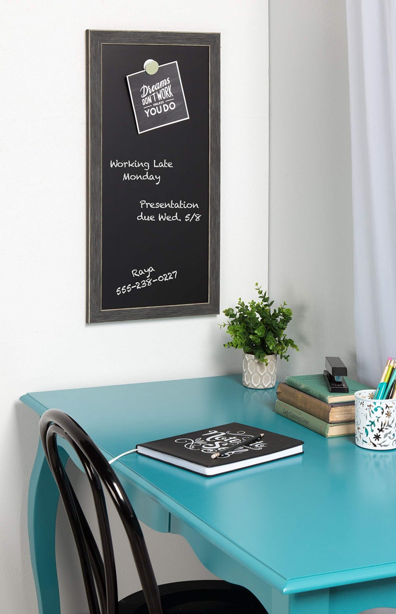 DesignOvation Wyeth Framed Magnetic Chalkboard, 13" x 26", Gray - Image 4